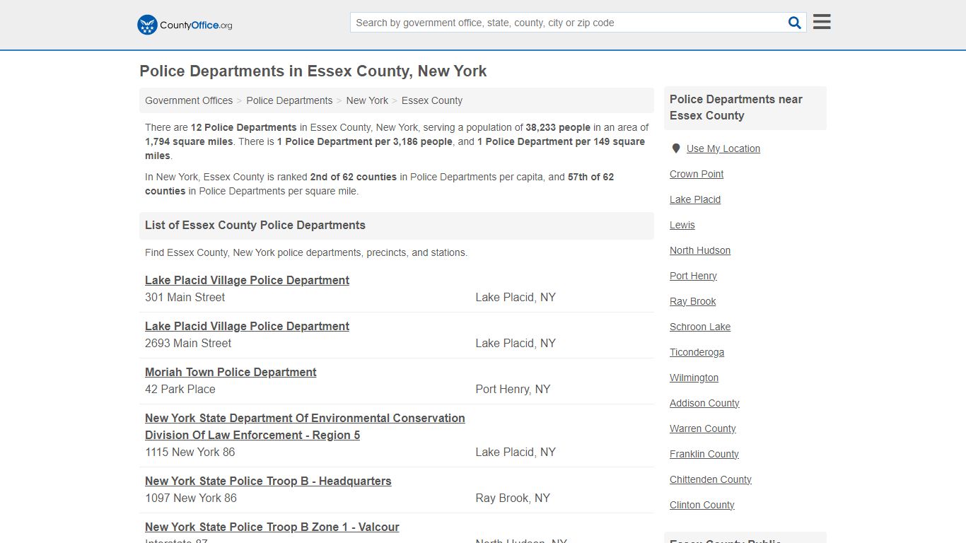 Police Departments - Essex County, NY (Arrest Records & Police Logs)